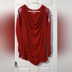 RXB Red Ruched Embellished Blouse